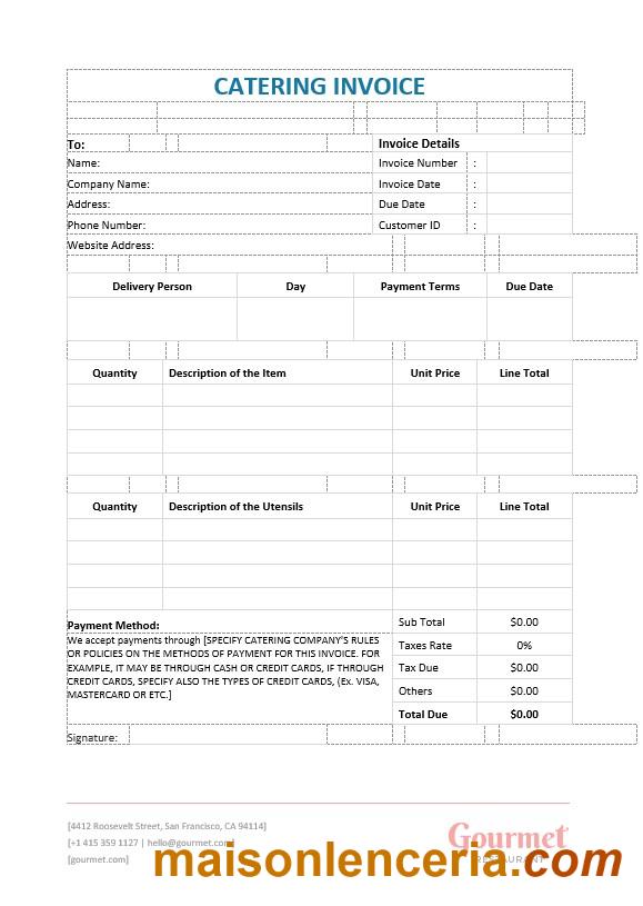Szablon faktury za usługi cateringowe w formatach Word i PDF